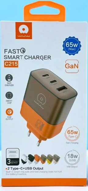 Мережевий зарядний пристрій WUW-C215 65W Charger 2 USB C + USB A brown orange