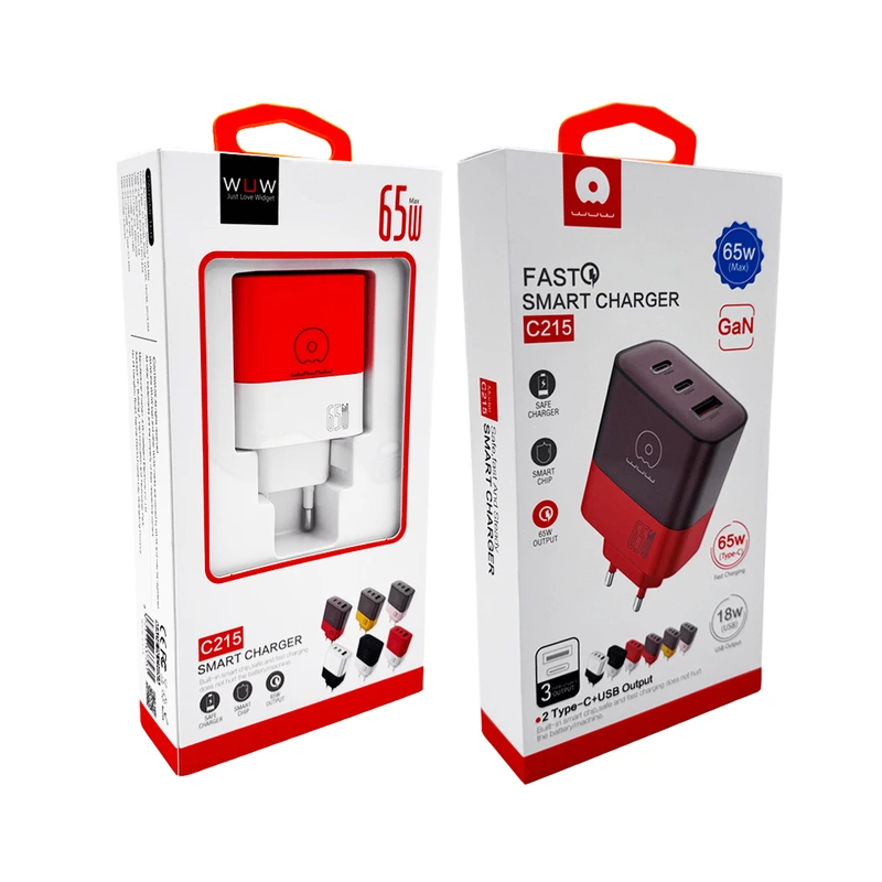 Мережевий зарядний пристрій WUW-C215 65W Charger 2 USB C + USB A white black