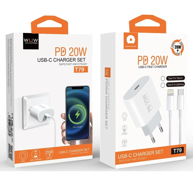 Мережевий зарядний пристрій з кабелем WUW-T79L PD 20W USB C charger with type c to type c cable