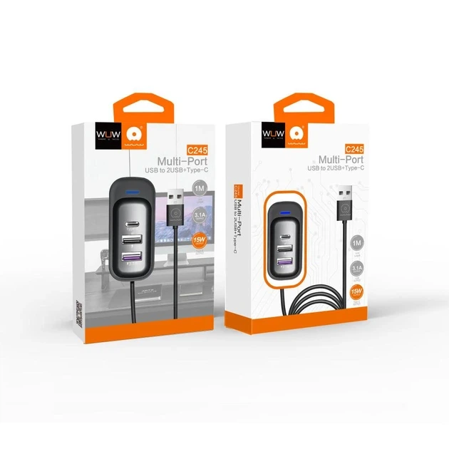 USB-хаб WUW-C245 3-in-1 USB-A  to 2 USB-A, USB-C Black