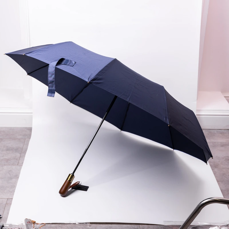 Парасолька автоматична з дерев'яною ручкою класична з поліестеру діаметр 116 см  Синя HP-23-8BL