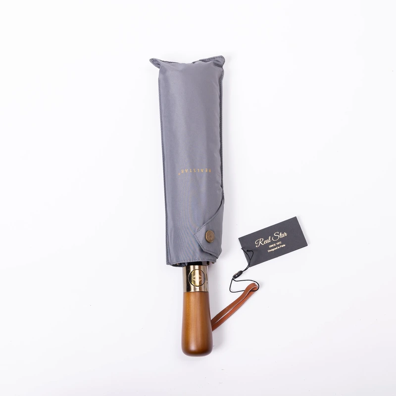 Парасолька автоматична з дерев'яною ручкою класична з поліестеру діаметр 116 см Сірий HP-23-8G