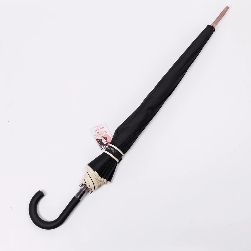 Класична парасолька-тростина з чохлом напівавтомат з поліестеру міцна надійна 12 спиць діаметр 120 см Чорний HP-23-16B