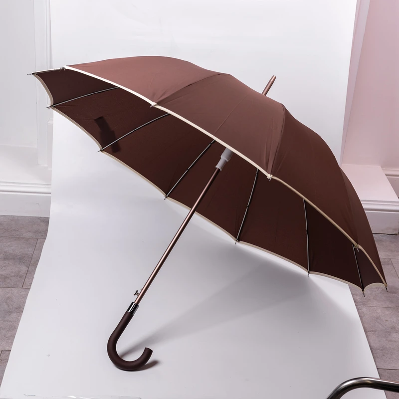 Класична парасолька-тростина з чохлом напівавтомат з поліестеру міцна надійна 12 спиць діаметр 120 см Коричневий HP-23-16BR