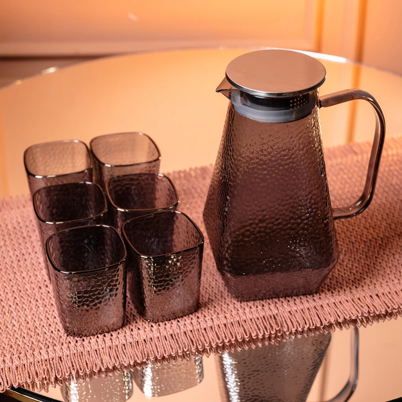 Глечик 1.8 л зі склянками 6 штук по 200 (мл) графин для компоту соку води лимонаду глечик для напоїв Сірий HP-19-38S