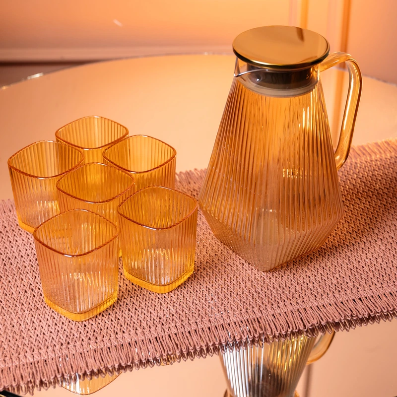 Глечик 1.8 л зі склянками 6 штук по 200 (мл) графин для компоту соку води лимонаду глечик для напоїв Коричневий HP-19-39