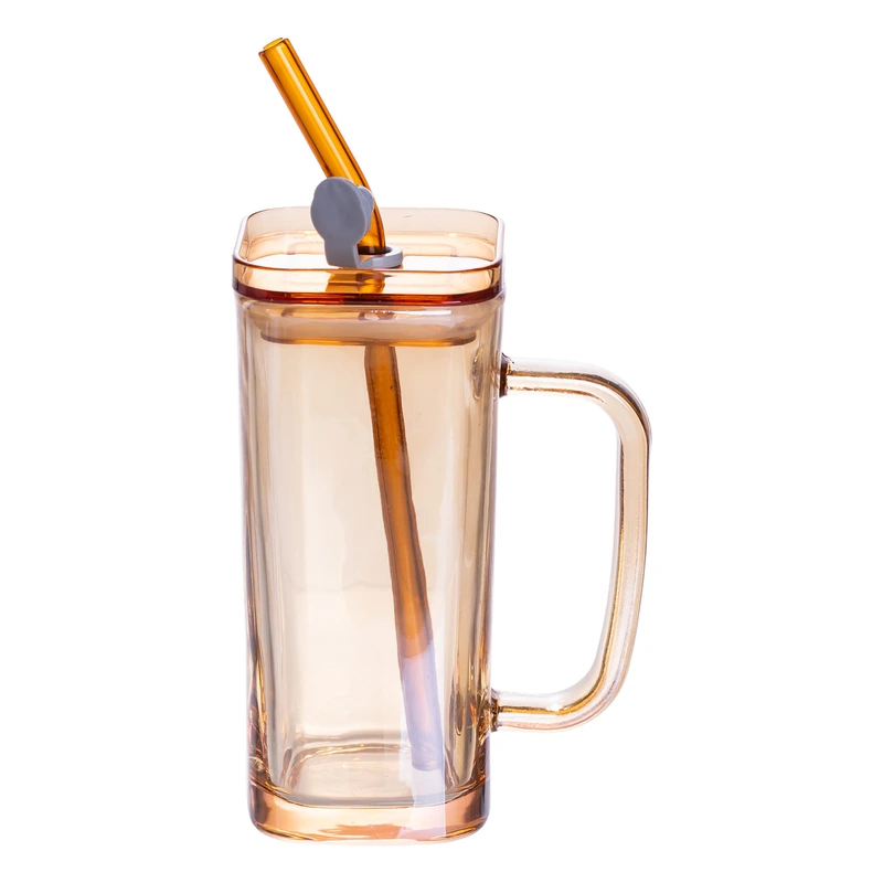 Скляна чашка з кришкою і трубочкою 280 (мл) HP-19-53GLD