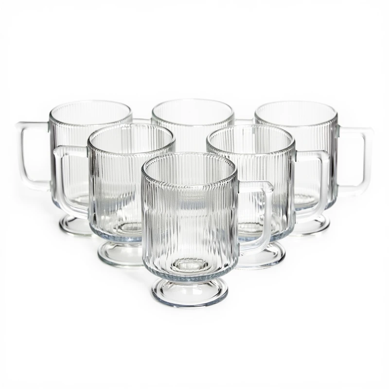 Набір скляних чашок 300 мл (6 шт) з рифленого скла HP-19-L7