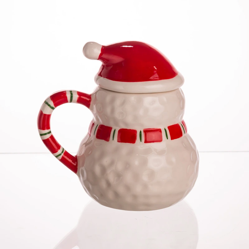 Новорічна порцелянова чашка з кришкою для чаю та кави 400 (мл) Сніговик дитяча чашка на подарунок на новий рік CR-1-34