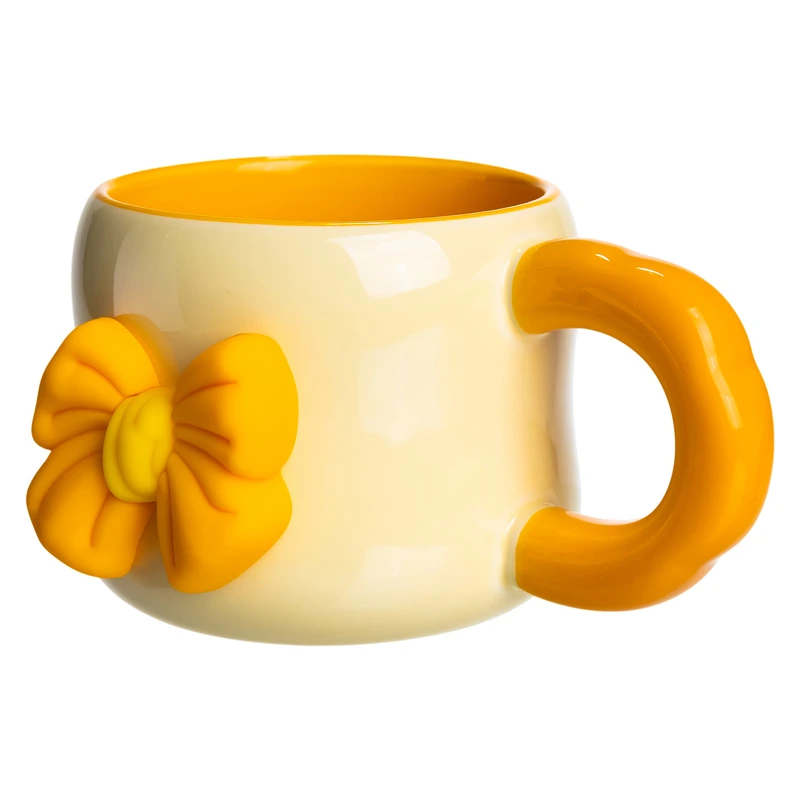 Чашка порцелянова з магнітом Бант 400 (мл) подарункова кружка прикольна чашка для дітей на подарунок Бежевий з жовтим FM-52A