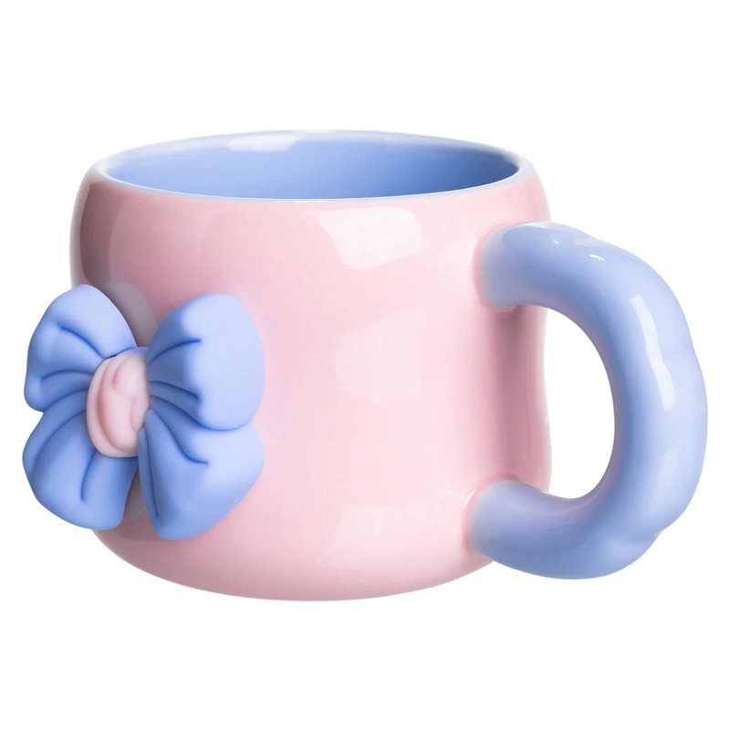 Чашка порцелянова з магнітом Бант 400 (мл) подарункова кружка прикольна чашка для дітей на подарунок Рожевий з блакитним FM-52C