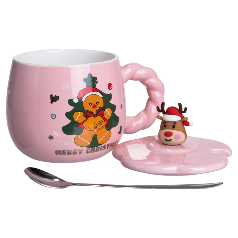 Новорічна порцелянова чашка «Зимова казка» з кришкою 400 мл Yiwu FM-CS-20B