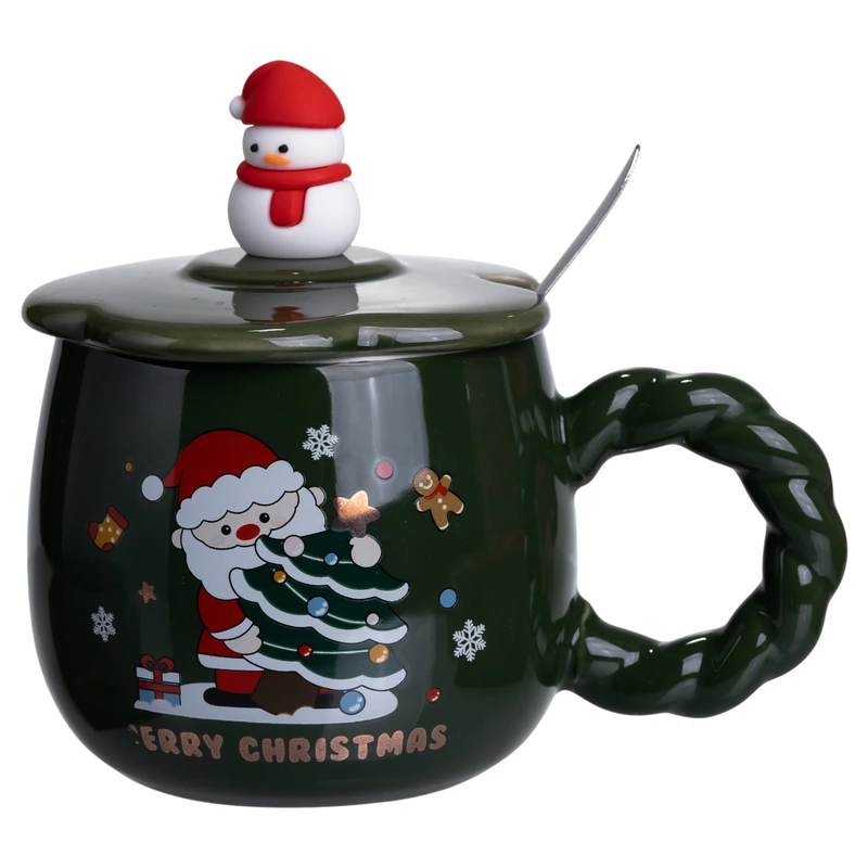 Новорічна порцелянова чашка «Зимова казка» з кришкою 400 мл Yiwu FM-CS-20D