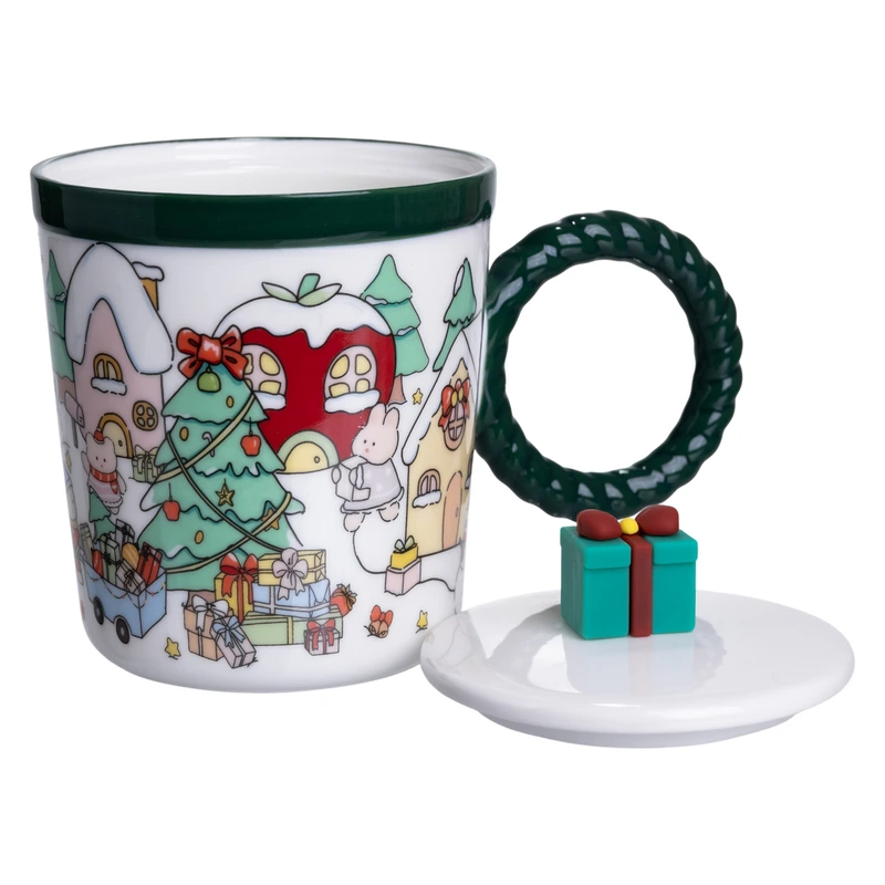 Чашка порцелянова з кришкою Подарунок 400 (мл) Зелений Yiwu FM-CS-36C