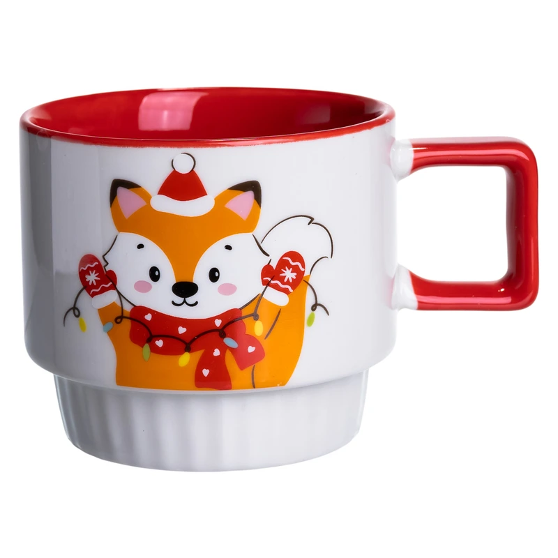 Новорічна порцелянова Новорічна лисиця 400 (мл) Біла з червоним Yiwu FM-CS-50L