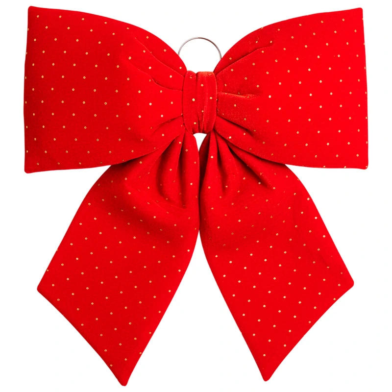 Оксамитовий бант для декору зі стразами на ялинку 55×70 (см) Червоний CR-2-5