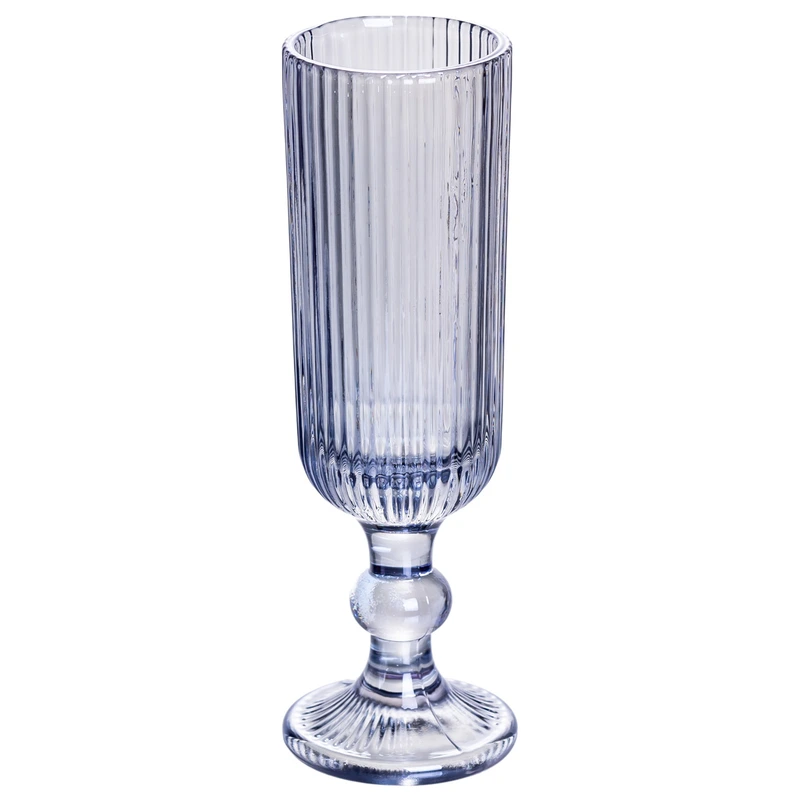 Келих для шампанського фігурний прозорий ребристий з товстого скла набір 6 шт Блакитний HP7116BL