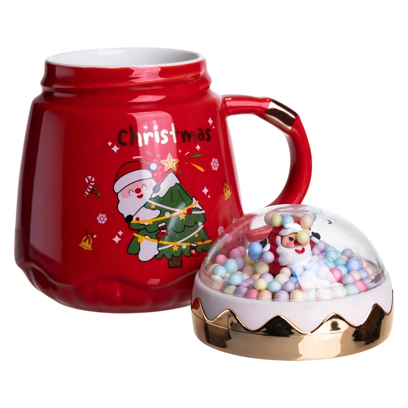 Чашка порцелянова з кришкою Christmas 400 (мл) Червона Yiwu FM-CS-41D — фото 3