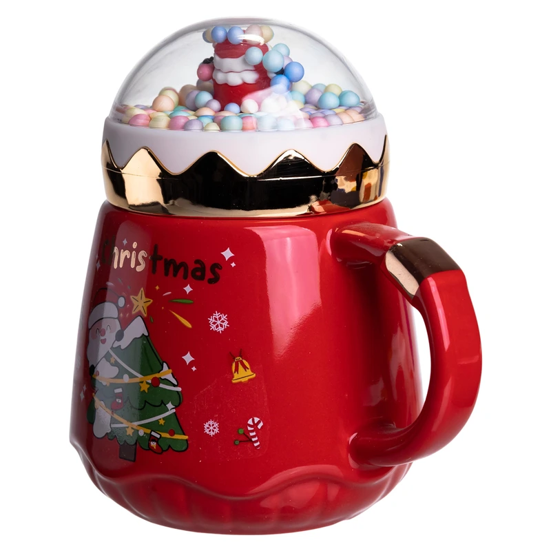 Чашка порцелянова з кришкою Christmas 400 (мл) Червона Yiwu FM-CS-41D — фото 4
