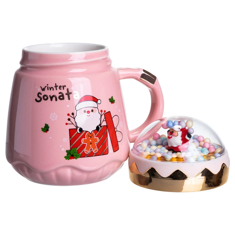 Чашка порцелянова з кришкою Christmas 400 (мл) Рожева Yiwu FM-CS-41C — фото 4
