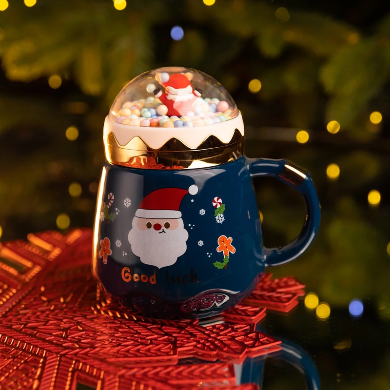 Чашка порцелянова з кришкою Christmas 400 (мл) Синій Yiwu FM-CS-41B