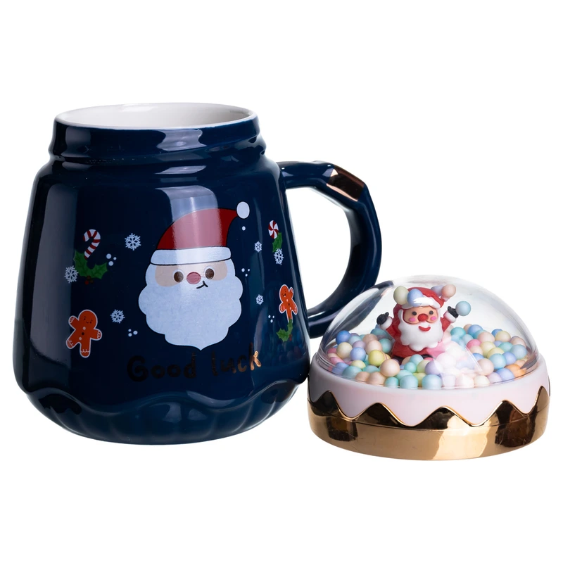 Чашка порцелянова з кришкою Christmas 400 (мл) Синій Yiwu FM-CS-41B — фото 3