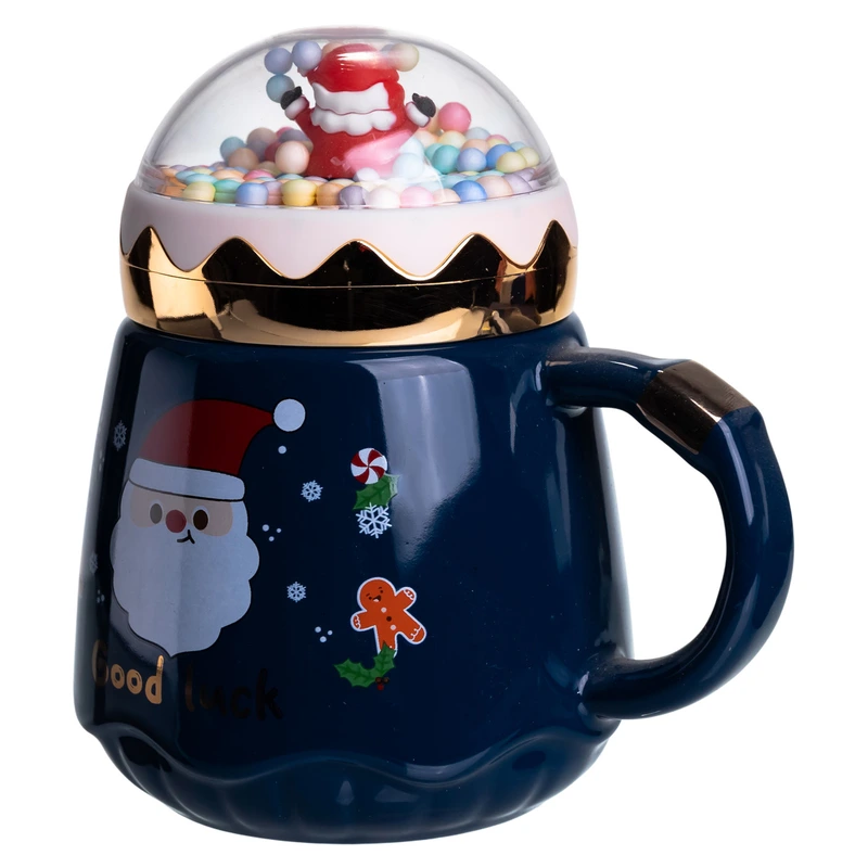 Чашка порцелянова з кришкою Christmas 400 (мл) Синій Yiwu FM-CS-41B — фото 4