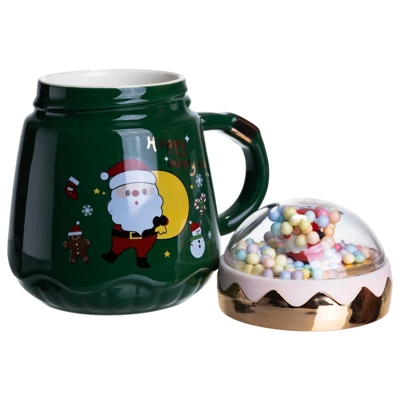 Чашка порцелянова з кришкою Christmas 400 (мл) Зелена Yiwu FM-CS-41A — фото 3