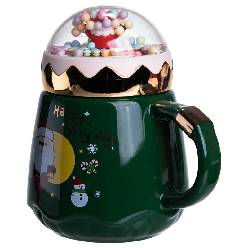 Чашка порцелянова з кришкою Christmas 400 (мл) Зелена Yiwu FM-CS-41A — фото 4