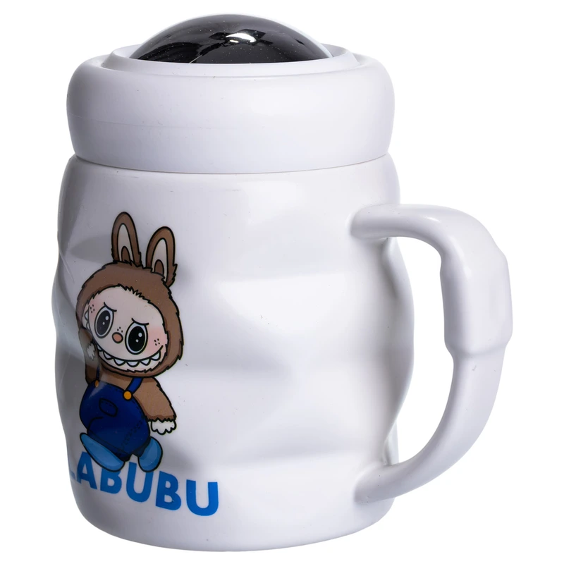 Чашка порцелянова з кришкою Labubu 400 (мл) Білий з синім FM-54A — фото 2