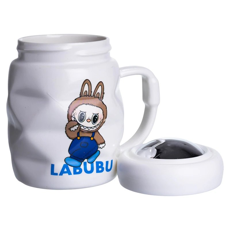 Чашка порцелянова з кришкою Labubu 400 (мл) Білий з синім FM-54A — фото 3