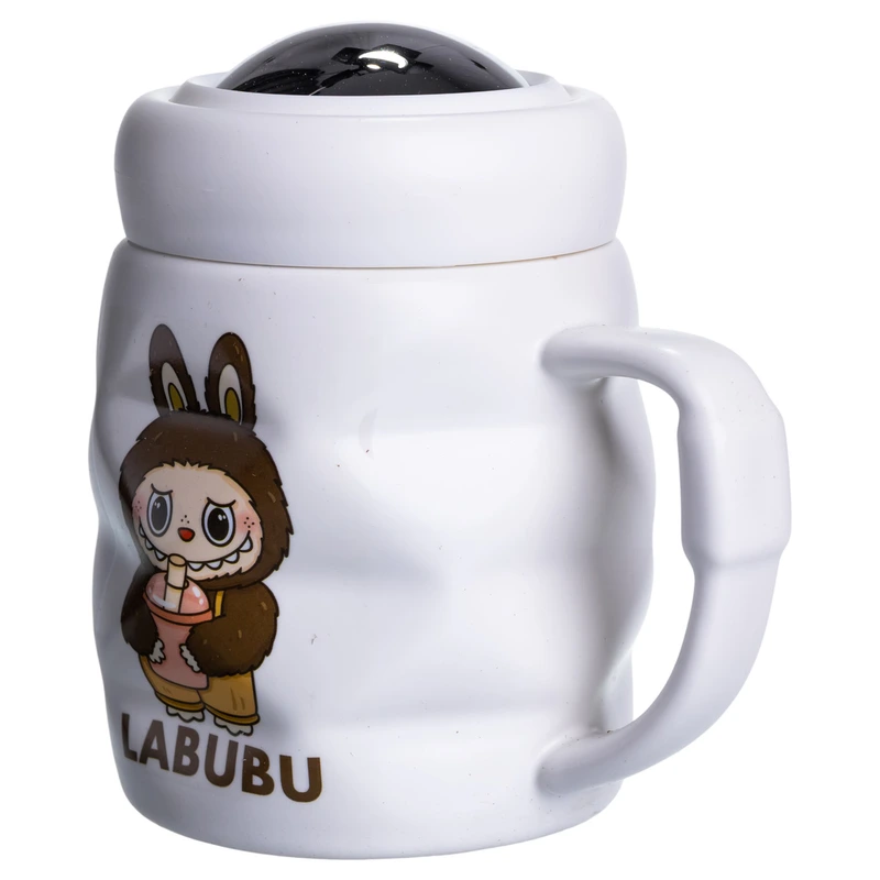 Чашка порцелянова з кришкою Labubu 400 (мл) Білий з темно-коричневим FM-54C — фото 3