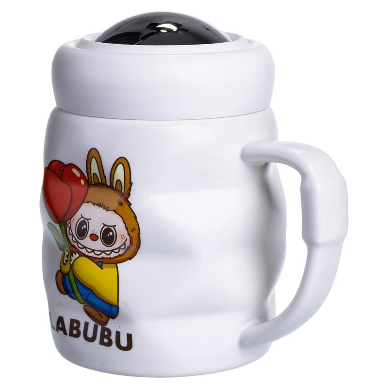 Чашка порцелянова з кришкою Labubu 400 (мл) Білий з жовтим FM-54D — фото 3