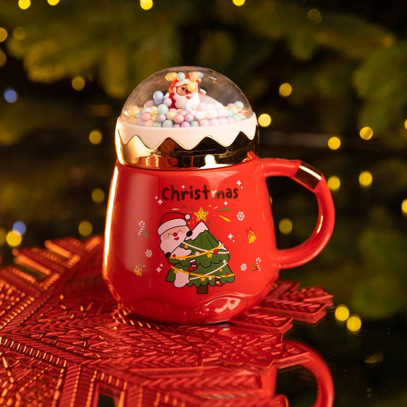 Чашка порцелянова з кришкою Christmas 400 (мл) Червона Yiwu FM-CS-41D