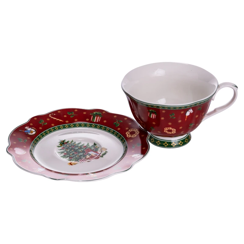Фарфорова чашка з блюдцем 250 (мл) Christmas Червона Yiwu HP-SDHK-14
