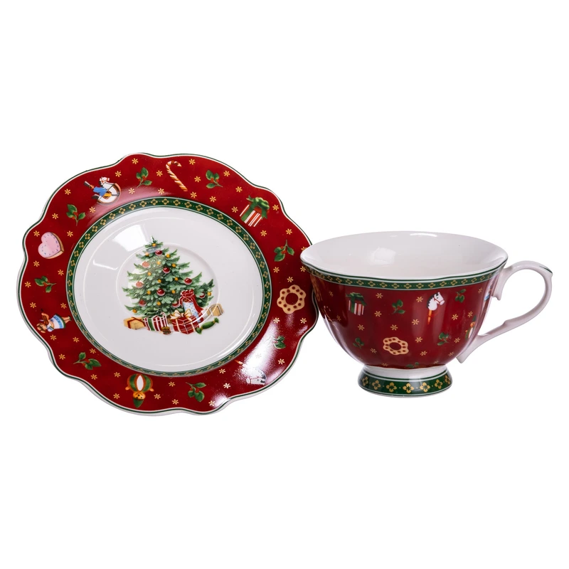 Фарфорова чашка з блюдцем 250 (мл) Christmas Червона Yiwu HP-SDHK-14 — фото 3