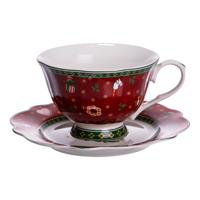 Фарфорова чашка з блюдцем 250 (мл) Christmas Червона Yiwu HP-SDHK-14 — фото 4