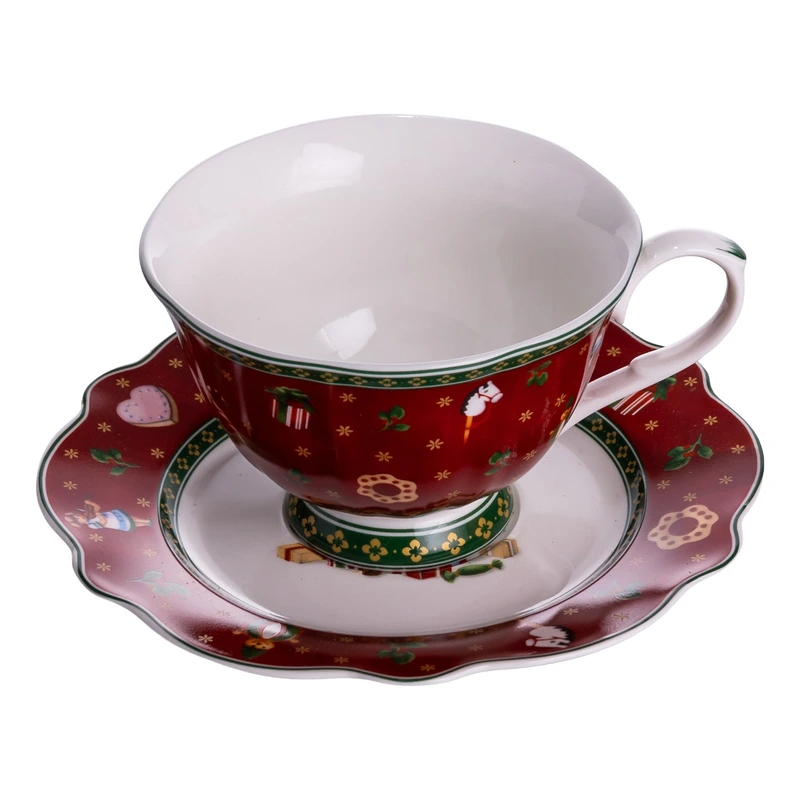 Фарфорова чашка з блюдцем 250 (мл) Christmas Червона Yiwu HP-SDHK-14 — фото 5