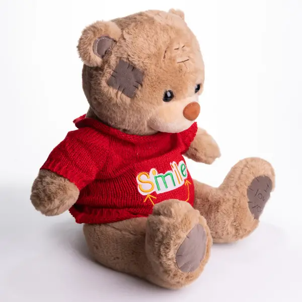 М'яка іграшка з пледом 110х140 см Ведмедик Тедді в червоному светрі бежевий 509-35BRR