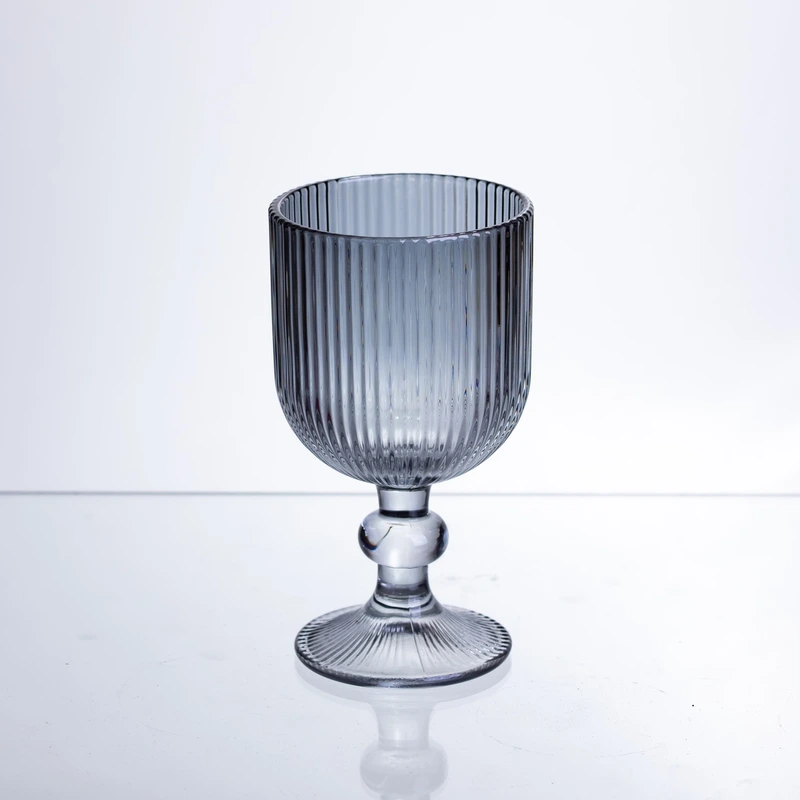 Набір келихів для вина 6 штук по 240 мл ребристих із товстого скла сірий HP-19-230