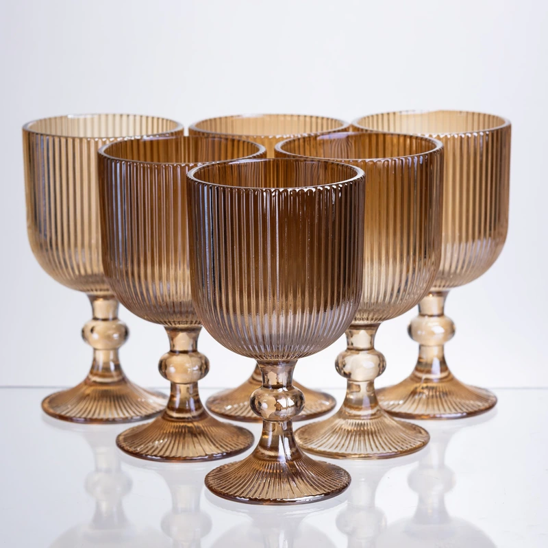 Набір келихів для вина 6 штук по 300 мл ребристих із товстого скла коричневий HP-19-225