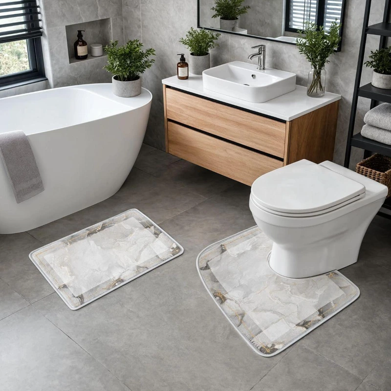 Набір килимків для ванної та туалету Grey Marble 50*80/40*50 см Yiwu HP-42-178