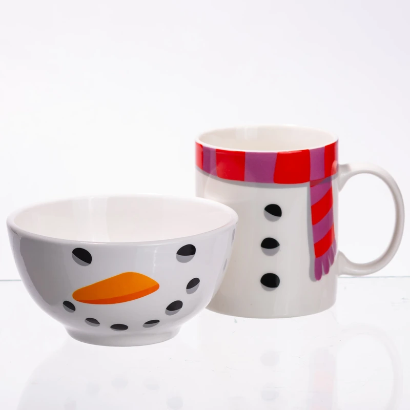Набір порцелянова чашка з піалою Snowman 350 (мл) чашка на подарунок новорічна для чаю та кави CR-1-49 — фото 3