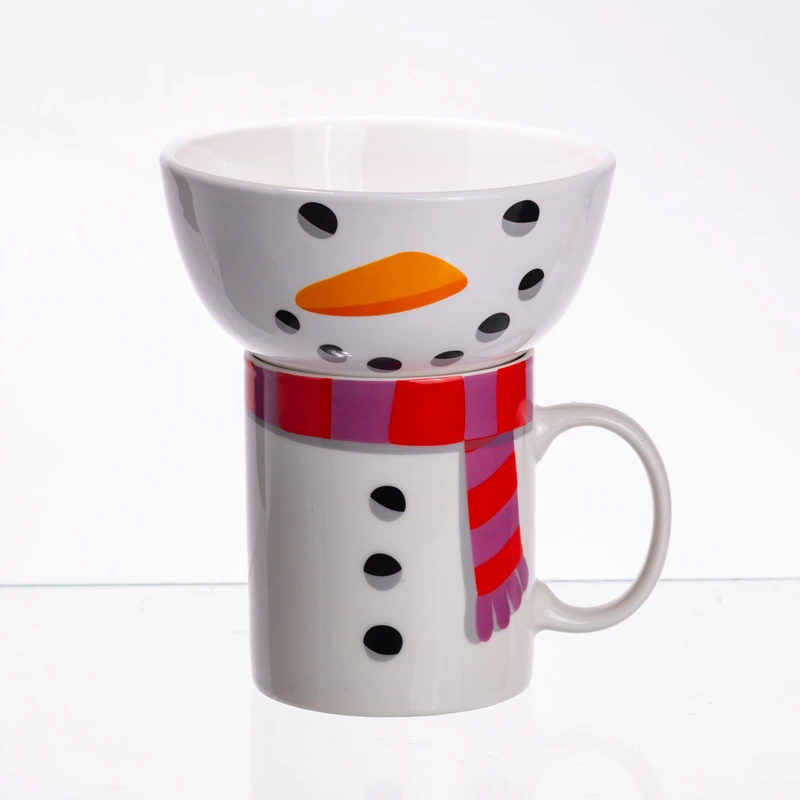Набір порцелянова чашка з піалою Snowman 350 (мл) чашка на подарунок новорічна для чаю та кави CR-1-49