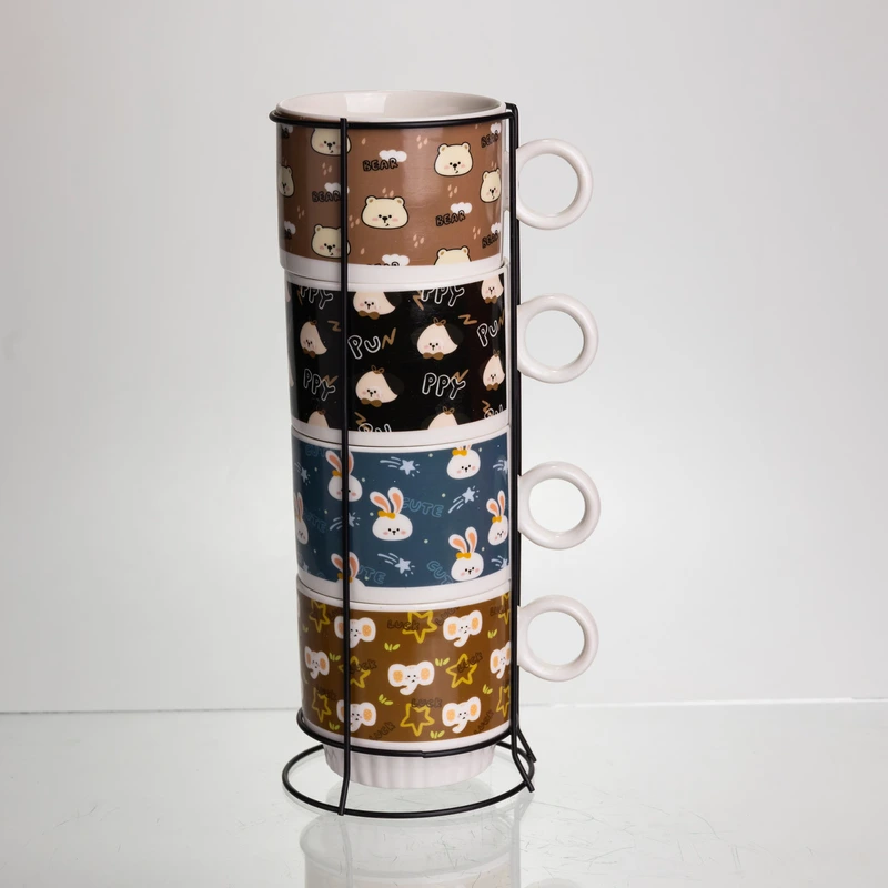 Набір порцелянових чашок для дітей на металевій підставці Toys 4 (шт) по 300 (мл) подарунковий набір чашок FM-15