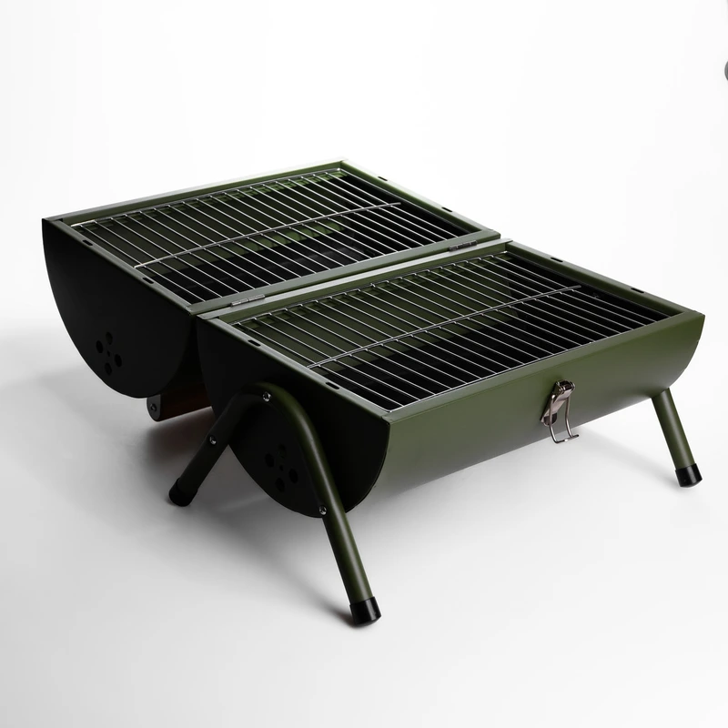 Вугільний гриль двосторонній портативний з решіткою 38x25x35 см зелений BQ-2
